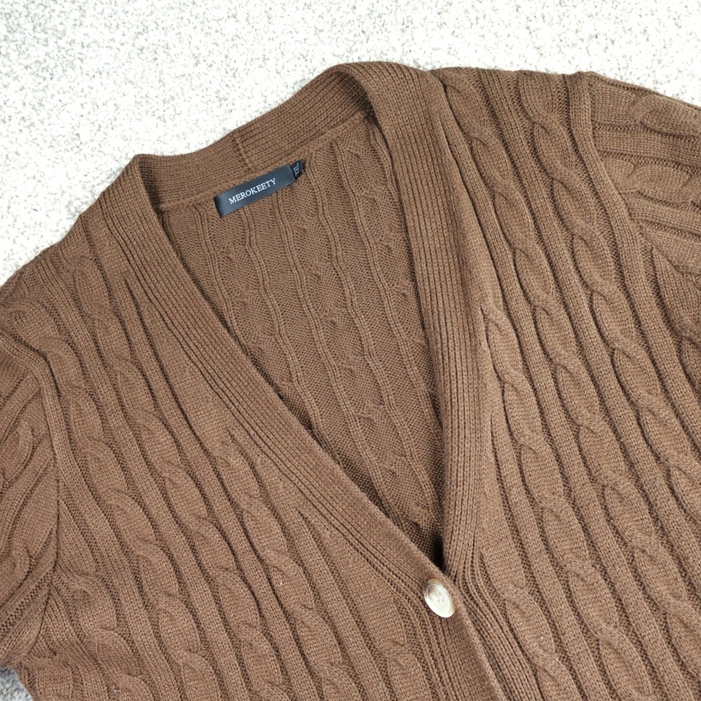 Merokeety Brown Cable Knit Cardigan Sweater XXL V-Neck Button Down Pocketed